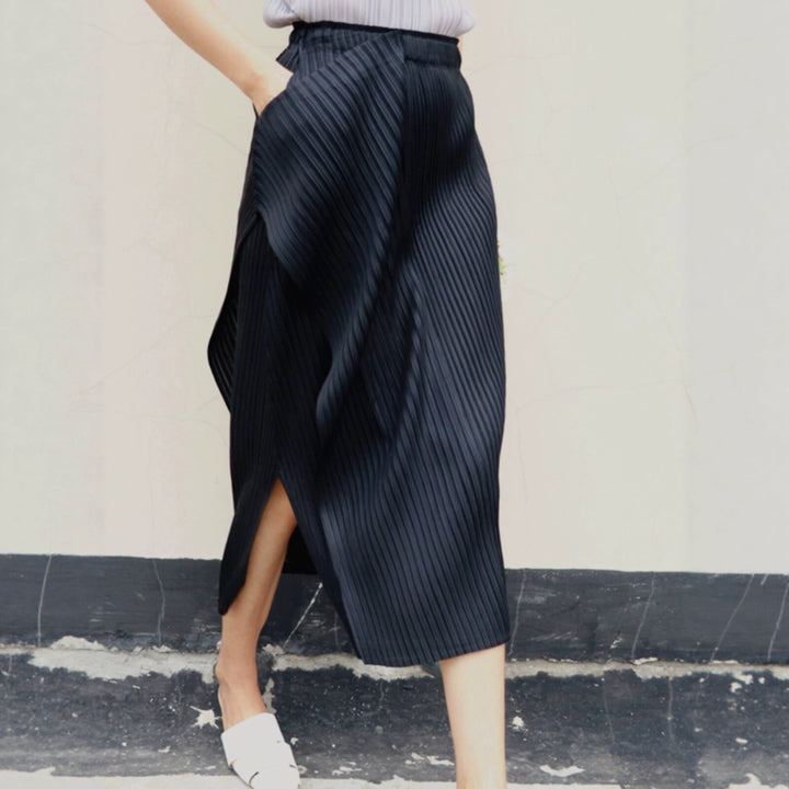 Damen Plissierter Midi-Rock mit asymmetrischem Saum Drune