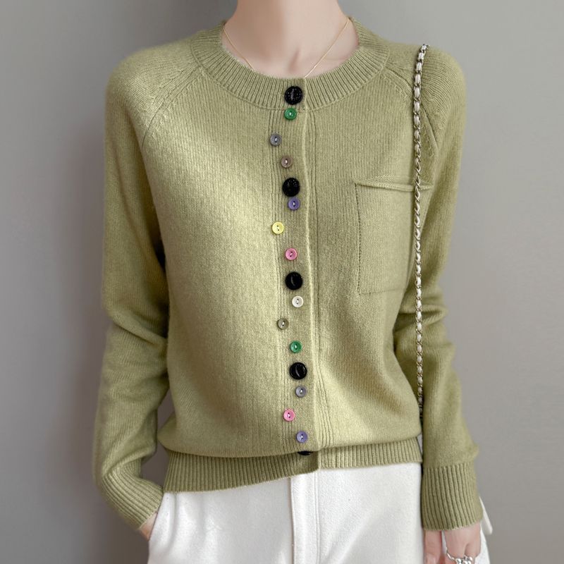 Damen Modischer Strickcardigan mit bunten Knöpfen Drune