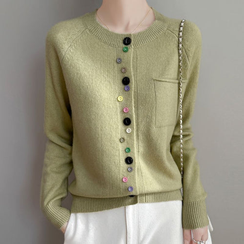 Damen Modischer Strickcardigan mit bunten Knöpfen Drune
