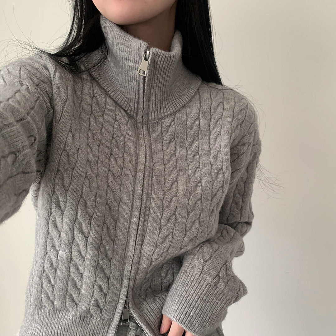 Damen Grob gestrickte Zip-Cardigan Drune