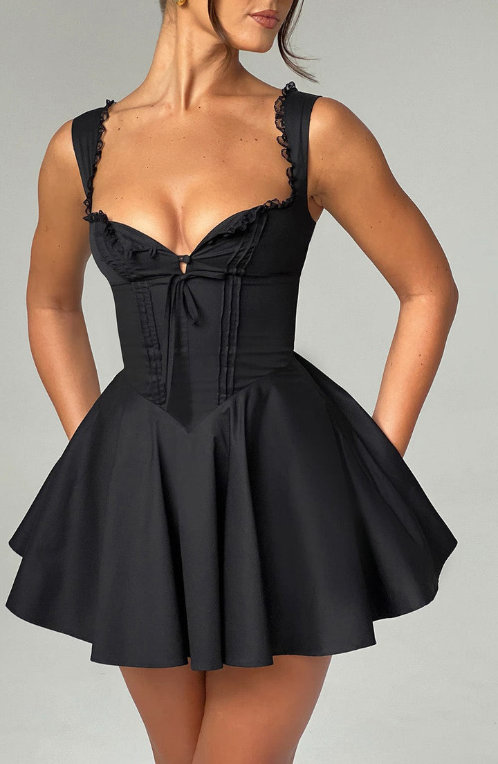 Damen Schickes Minikleid mit tailliertem Oberteil und verspieltem Rock Drune