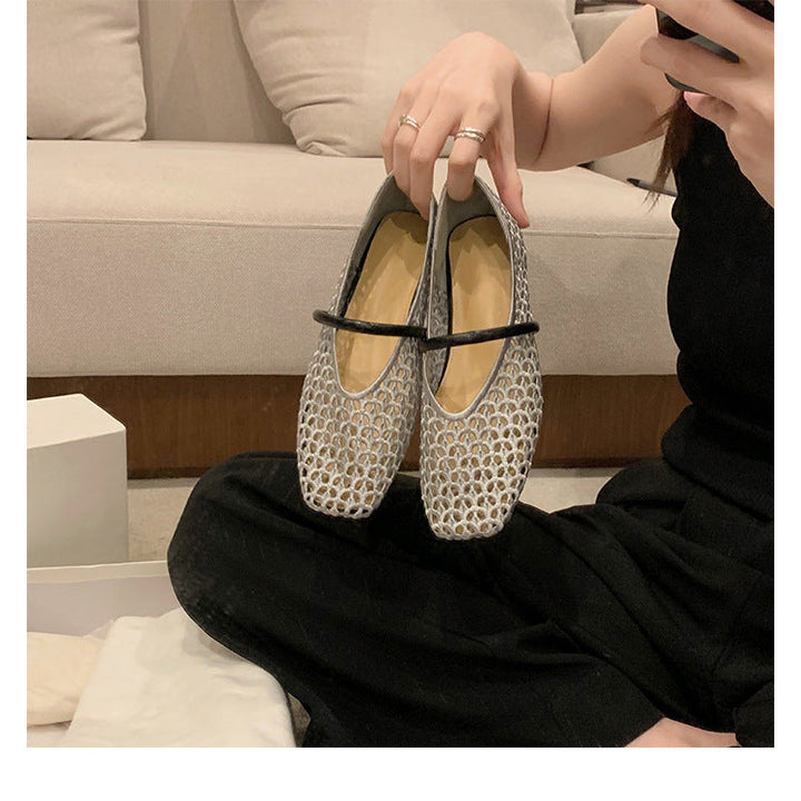 Damen Ballerina-Schuhe mit atmungsaktivem Mesh-Obermaterial und elastischem Riemen Drune