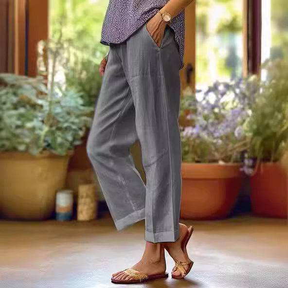 Damen nan lässige Cropped-Hose mit geradem Bein, dezenter Bügelfalte und seitlichen Eingrifftaschen Drune