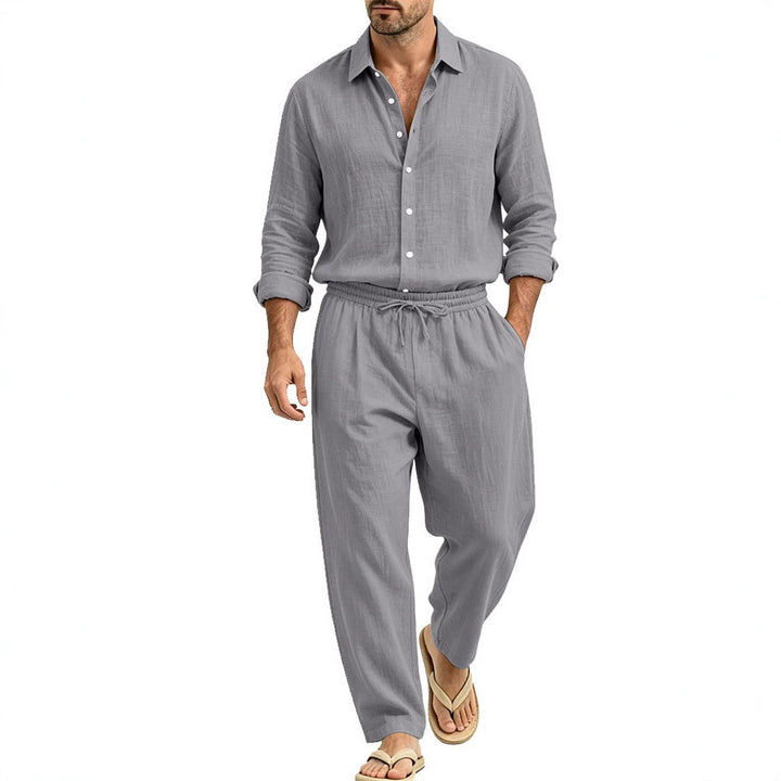 Herren Lässiges Leinen-Set Hemd und Relaxhose mit Tunnelzug Drune
