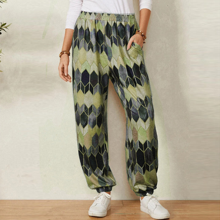 Damen entspannte Pluderhose mit geometrischem Muster Drune