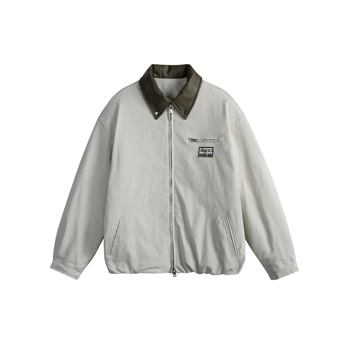 Unisex Oversized Blousonjacke mit Kunstleder-Umlegekragen, Zwei-Wege-Reißverschluss und elastischem Saum Drune