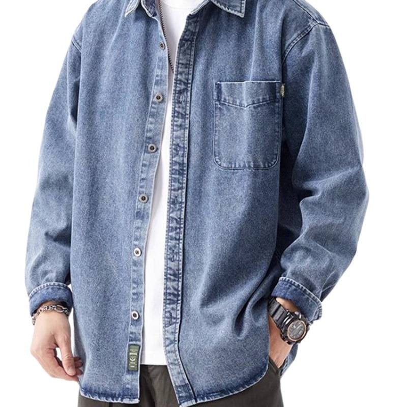Herren lässige Denim-Hemdjacke mit aufgesetzter Tasche Drune