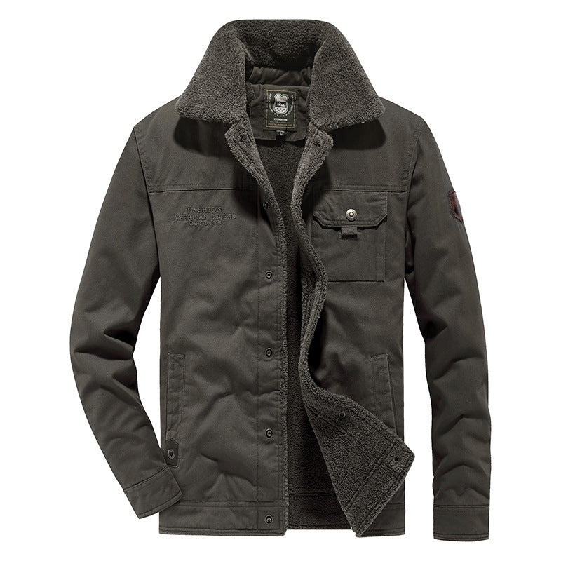 Herren Canvas-Fieldjacke mit Teddyfutter, Brusttasche und Druckknopfverschluss Drune