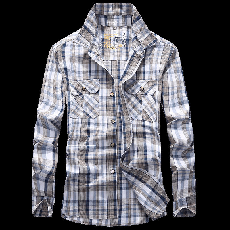Herren Kariertes leichtes Baumwoll-Overshirt mit Brustpattentaschen Drune