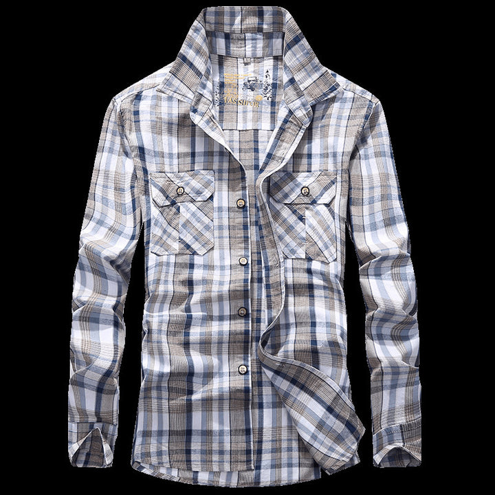 Herren Kariertes leichtes Baumwoll-Overshirt mit Brustpattentaschen Drune
