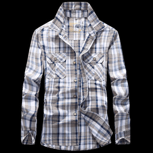 Herren Kariertes leichtes Baumwoll-Overshirt mit Brustpattentaschen Drune
