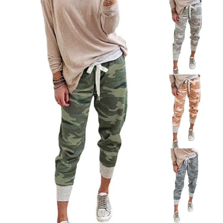 Damen Kordelzug-Jogpant im Camouflage-Look mit schmalem Fußbündchen Drune