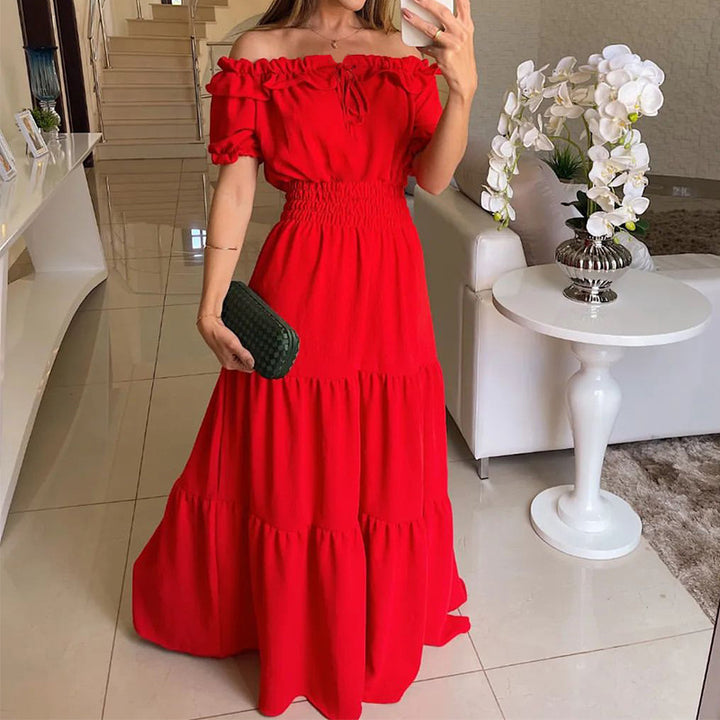 Damen Maxikleid mit Off-Shoulder Design und Volant-Ärmeln Drune