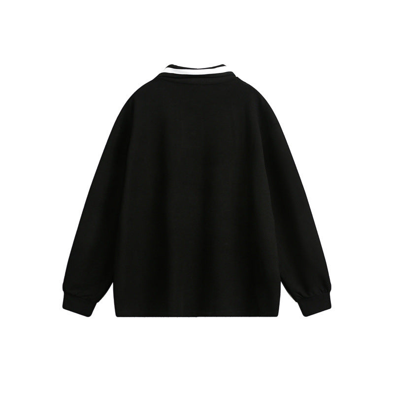 Unisex Oversize Polo-Sweatshirt mit Kontrast-Knopfleiste und Rippbündchen Drune