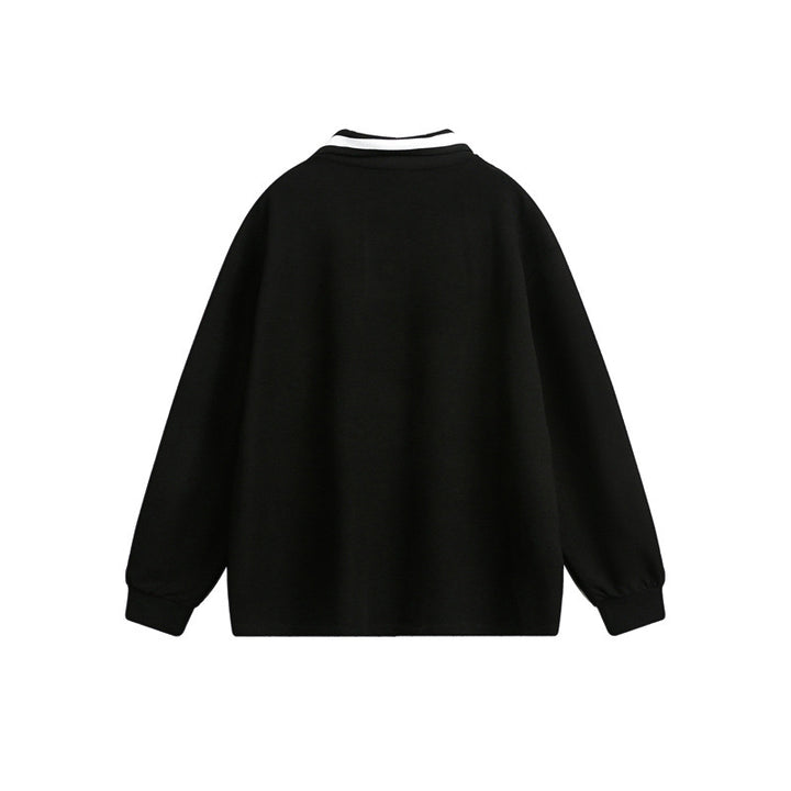 Unisex Oversize Polo-Sweatshirt mit Kontrast-Knopfleiste und Rippbündchen Drune