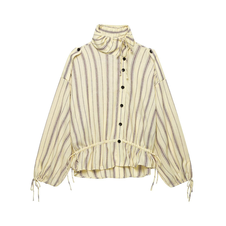Damen Zweiteiliges gestreiftes Set aus Bluse mit Stehkragen und weiter Palazzohose Drune