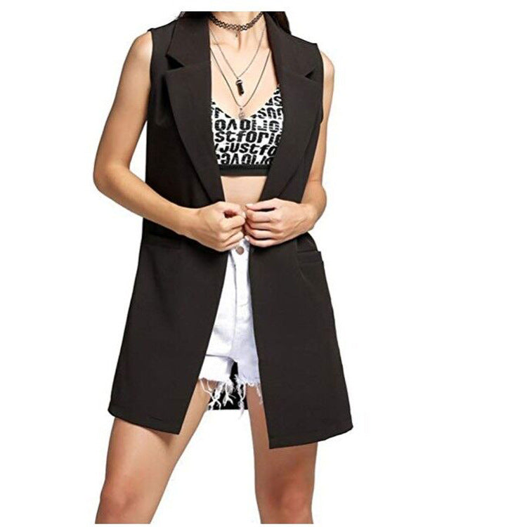 Damen Longweste im Tailoring-Look mit Schalkragen und Eingrifftaschen Drune