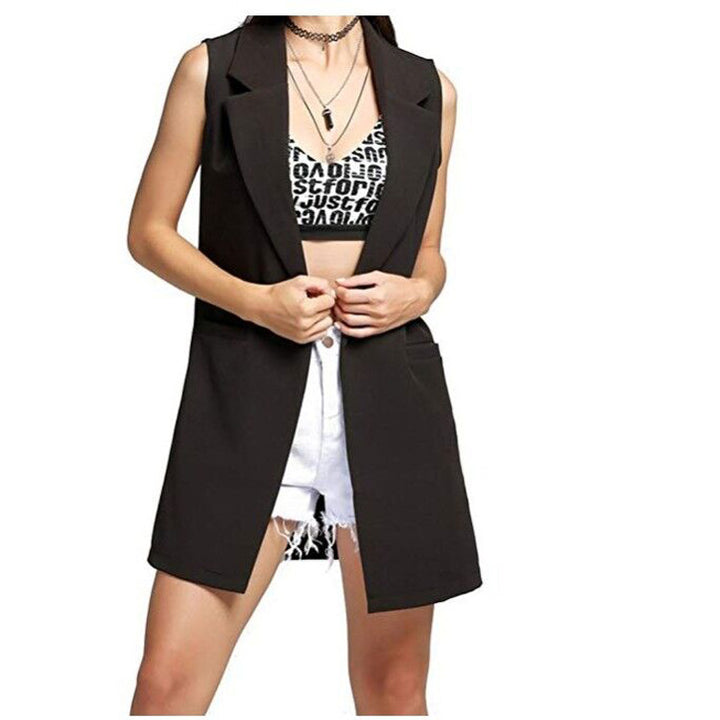 Damen Longweste im Tailoring-Look mit Schalkragen und Eingrifftaschen Drune