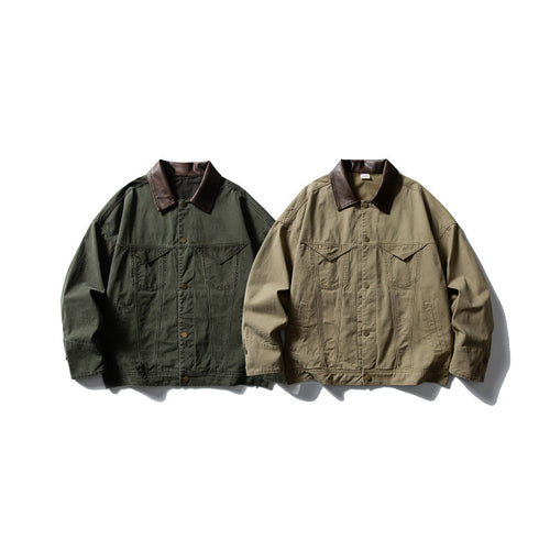 Herren Boxy-Canvasjacke mit Lederkragen und Overshirt-Silhouette Drune