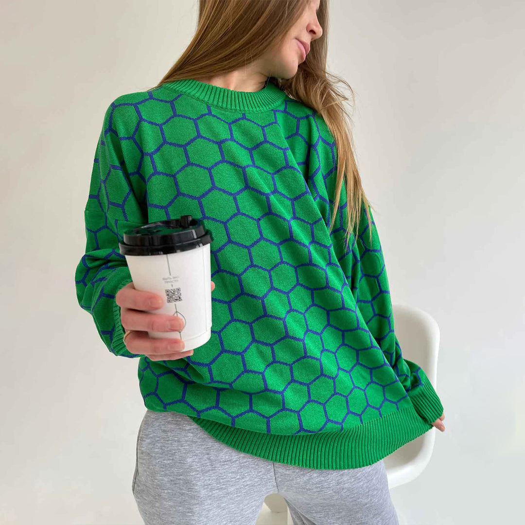 Damen Kreativer Strickpullover mit Wabenmuster Drune