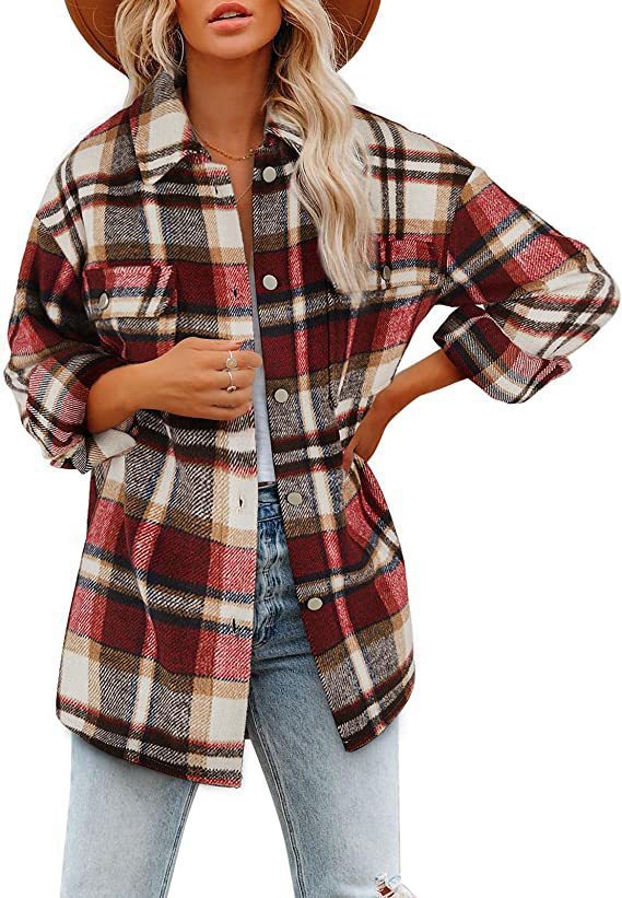 Damen Lässige Karierte Overshirt Jacke Drune