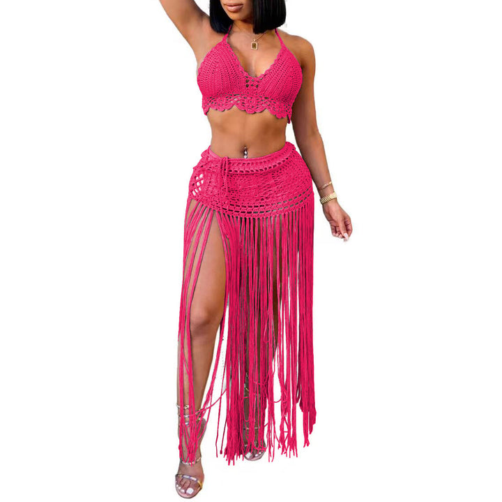 Damen gehäkeltes Strand-Outfit mit fransigen Details Drune
