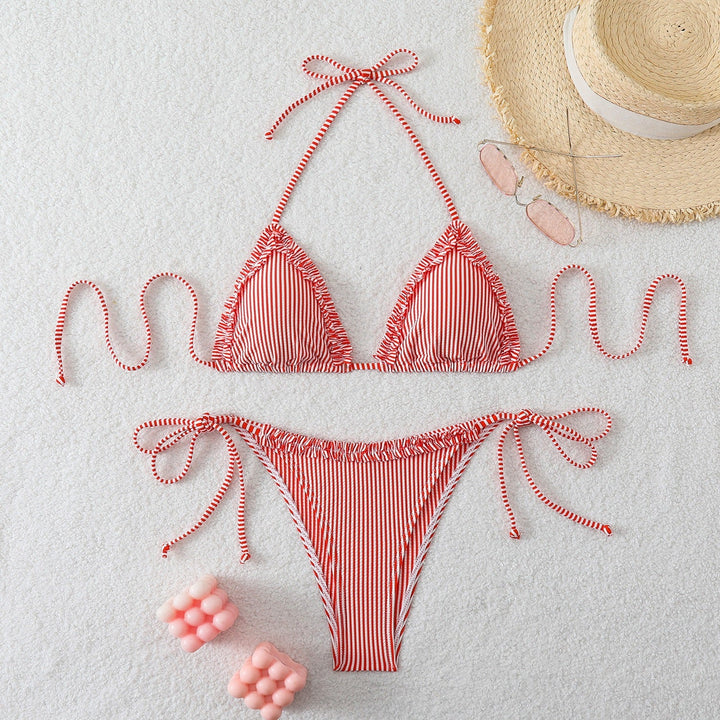 Damen Triangel-Bikini mit Raffungen und verstellbaren Bindebändern Drune