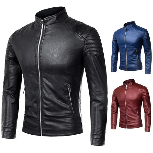 Herren Lederjacke Pilotenblouson mit gesteppter Schulterpartie und Stehkragen Drune