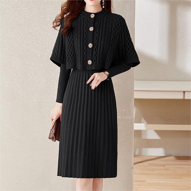 Damen elegantes Strickkleid mit abnehmbarem Bolero Drune