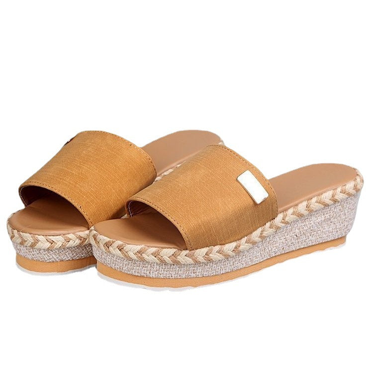 Damen  Espadrille-Keilpantoletten mit geflochtenem Bast-Plateau, breitem gewebtem Riemen und weicher Komfortsohle Drune