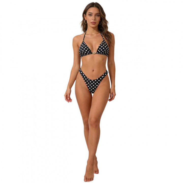 Damen Triangel-Bikini mit modernen Schnittdetails und großflächigen Polka Dots Drune