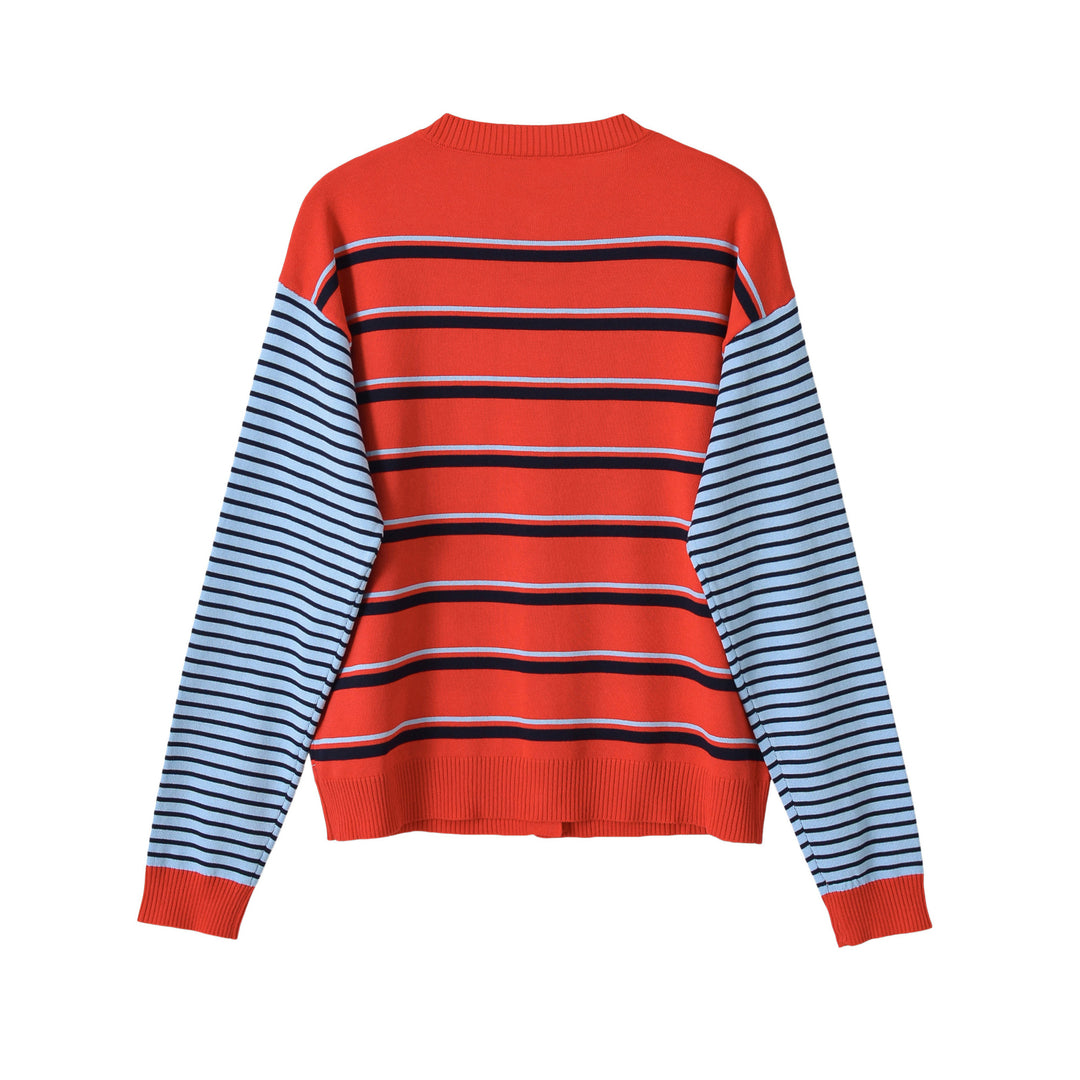Damen Gestreifte Strickjacke mit Rundhals und Knopfverschluss Drune