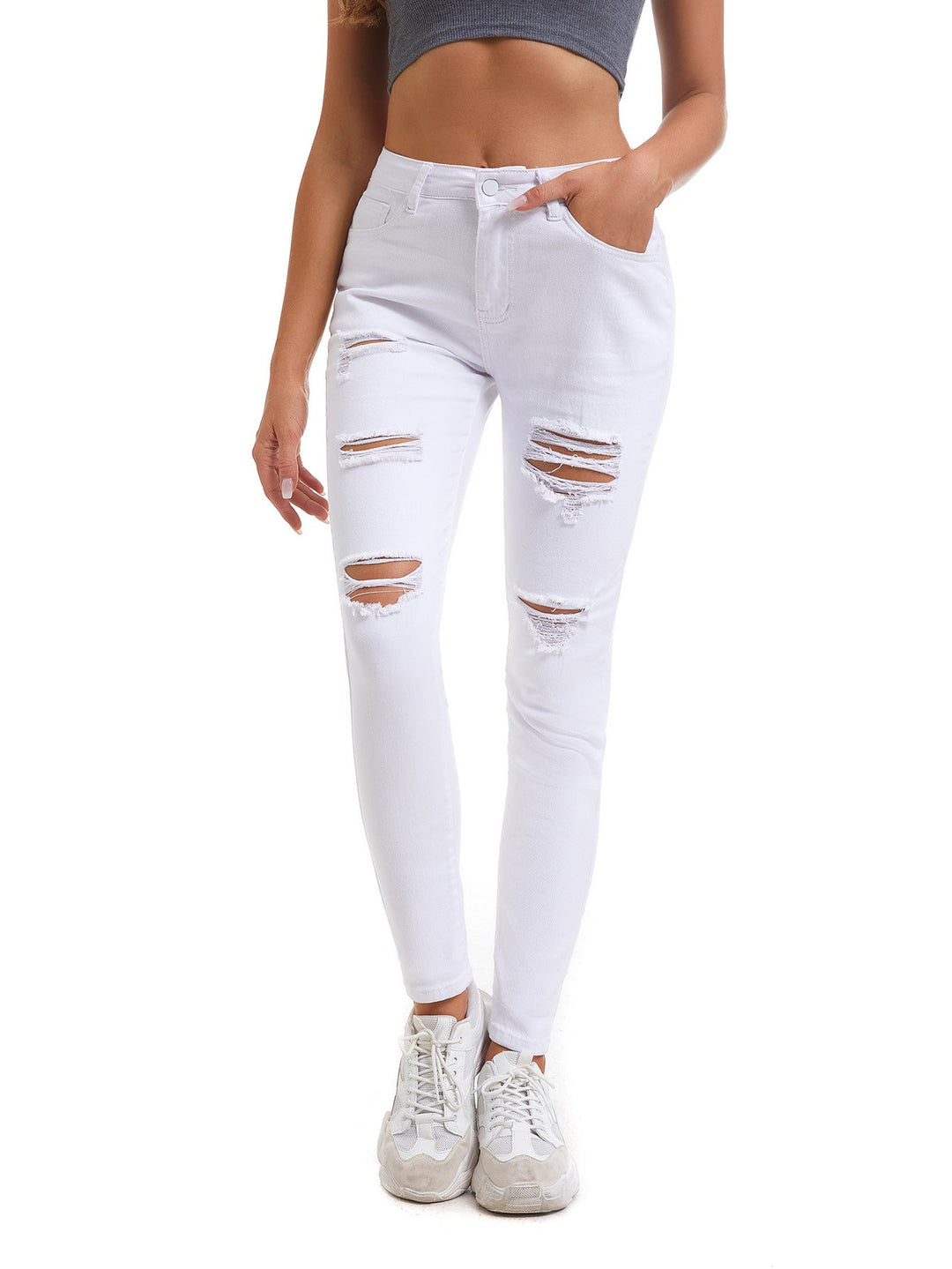 Damen Skinny Jeans mit modischen Rissen Drune
