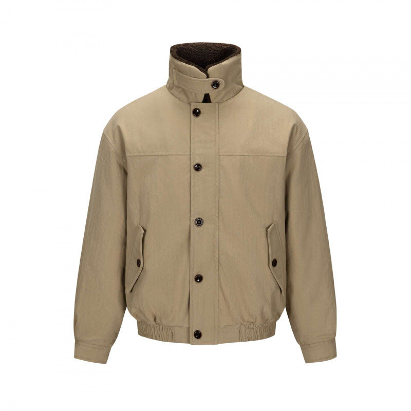 Herren Kurz geschnittene Blouson-Jacke im Field-Stil mit Teddykragen und Pattentaschen Drune