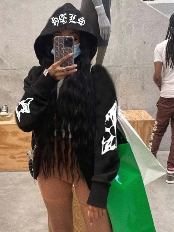 Damen Kapuzenjacke mit auffälligem Schriftzug und praktischen Taschen Drune