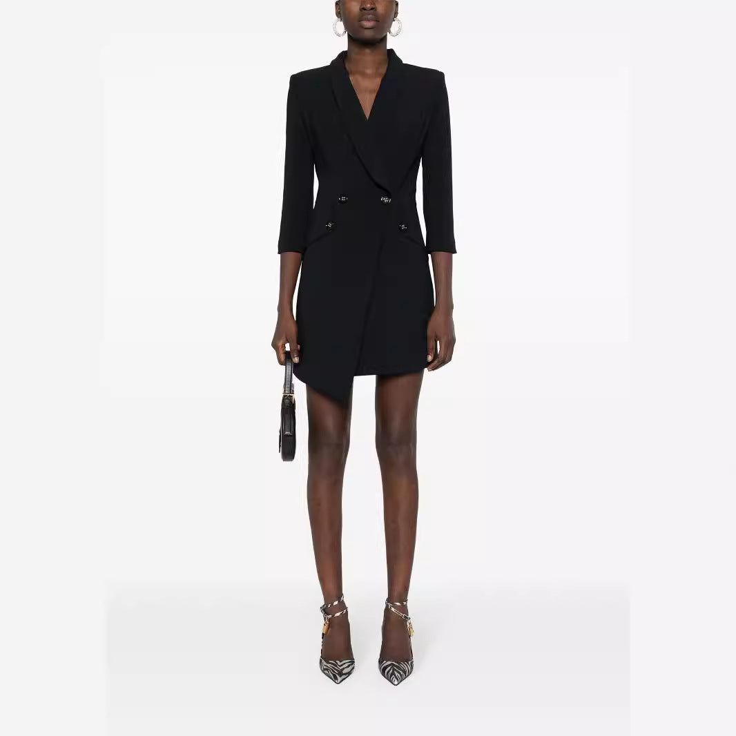 Damen Tailliertes Blazerkleid mit asymmetrischem Saum und 3/4-Ärmeln Drune