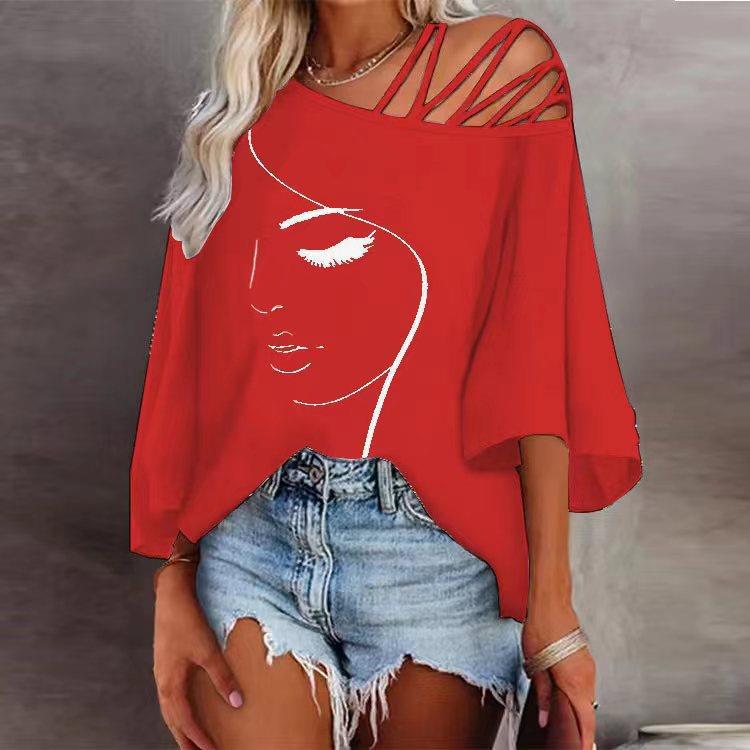 Damen Tunika mit asymmetrischem Trägerdesign und stylisierter Gesichtsgrafik Drune