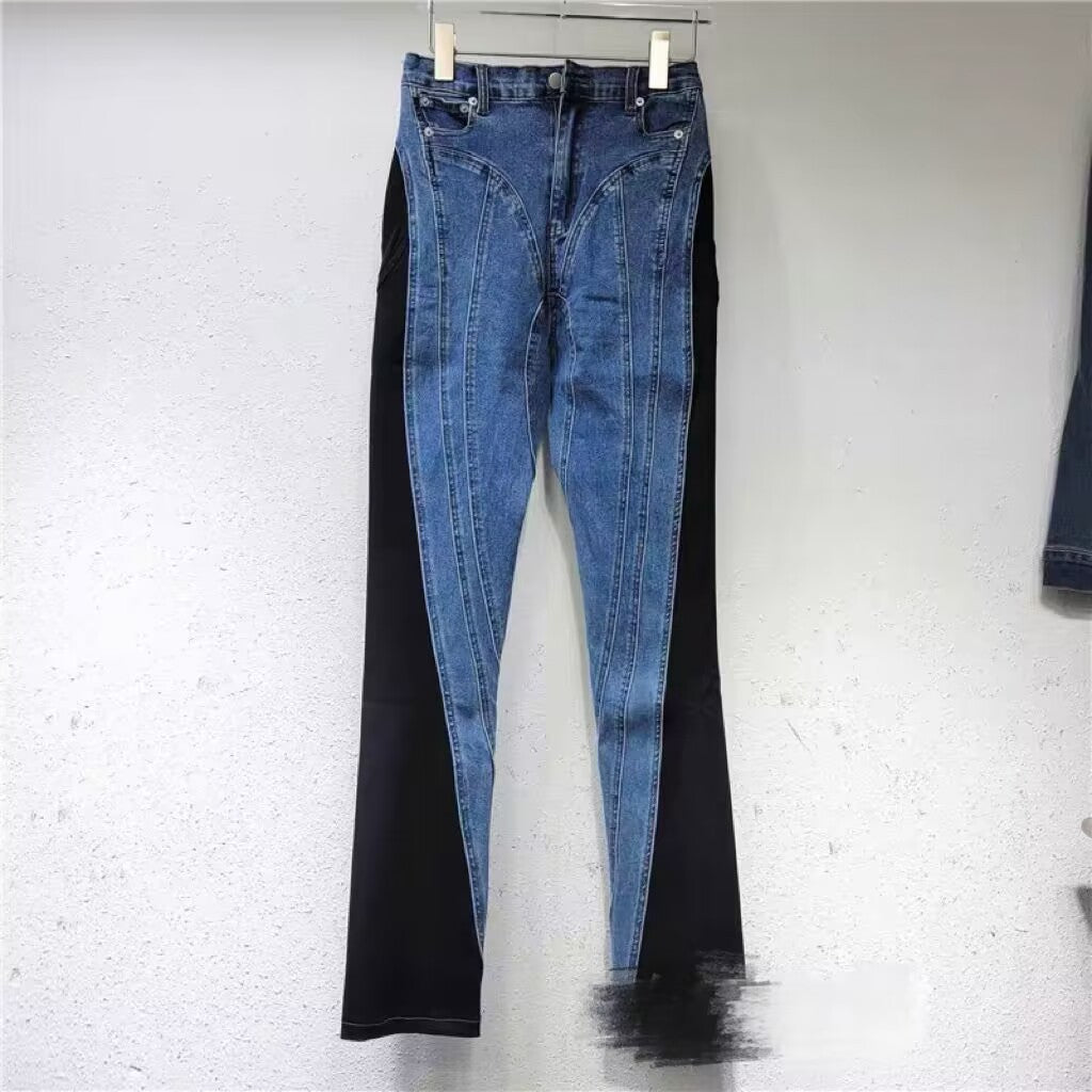 Damen Modische High-Waist Jeans mit seitlichen Schlitzen Drune