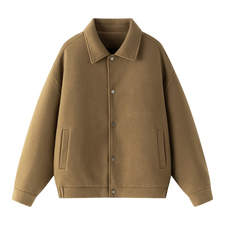 Herren Oversize-Collegejacke aus Wollmix mit Druckknopfleiste und verdeckten Eingrifftaschen Drune
