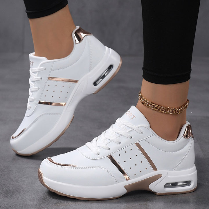 Damen Plateau‑Sneaker mit luftgepolsteter Dämpfung, Lederoptik & Metallic‑Akzenten Drune