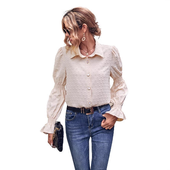 Damen elegante Bluse mit Puffärmeln und Struktur Drune