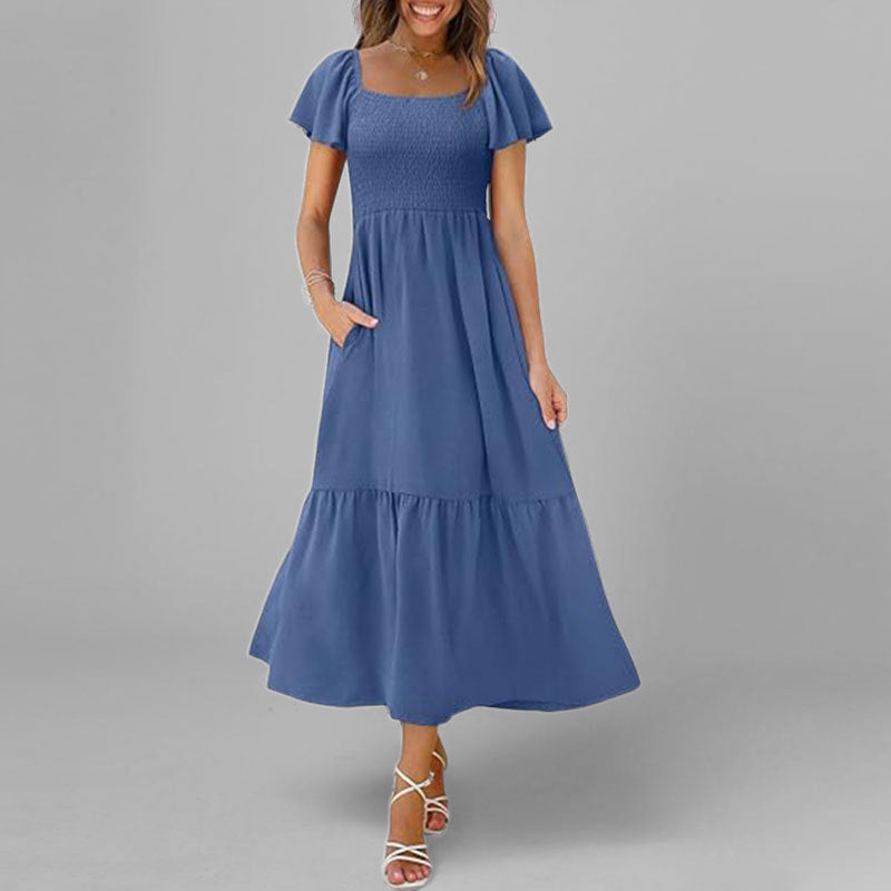 Damen Maxikleid mit schickem Quadrat-Ausschnitt und voluminösen Ärmeln Drune