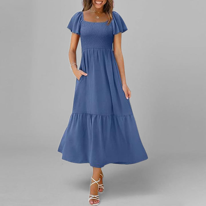 Damen Maxikleid mit schickem Quadrat-Ausschnitt und voluminösen Ärmeln Drune