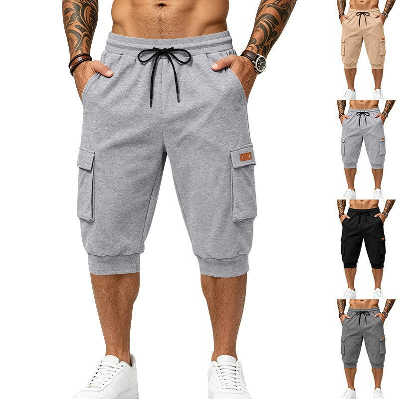 Herren Dreiviertel-Cargo-Jogginghose mit Kordelzug, aufgesetzten Taschen und Rippbündchen Drune
