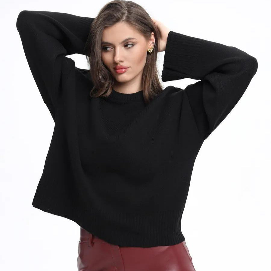 Damen lässiger Strickpullover mit voluminösen Ärmeln und modernem Design Drune