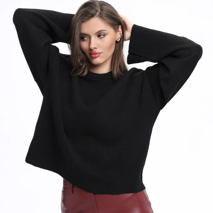 Damen lässiger Strickpullover mit voluminösen Ärmeln und modernem Design Drune