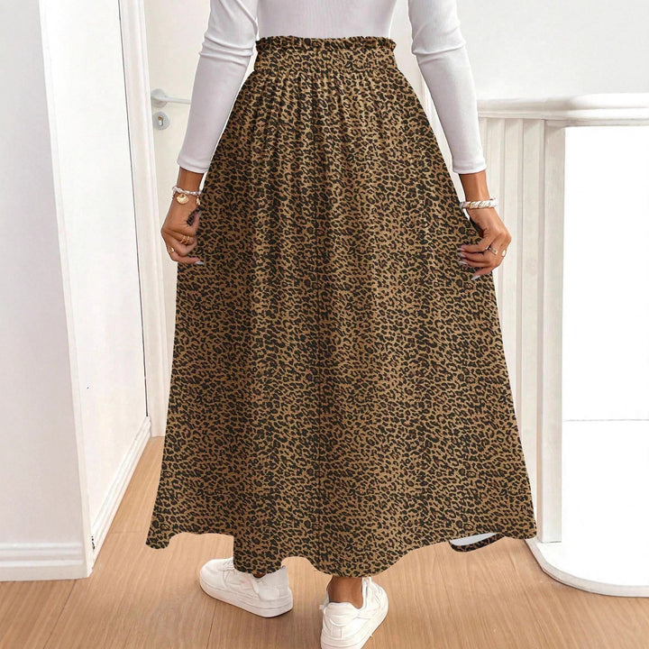 Damen Maxirock mit hohem Schlitz und Leopardendruck Drune