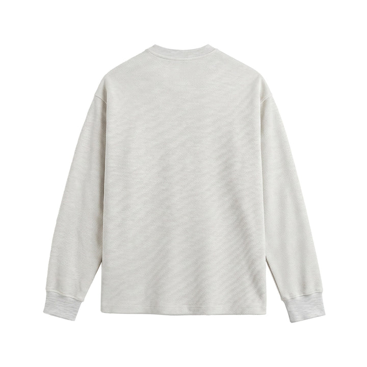Unisex Strukturierter Henley-Pullover mit Knopfleiste und geripptem Stehkragen Drune