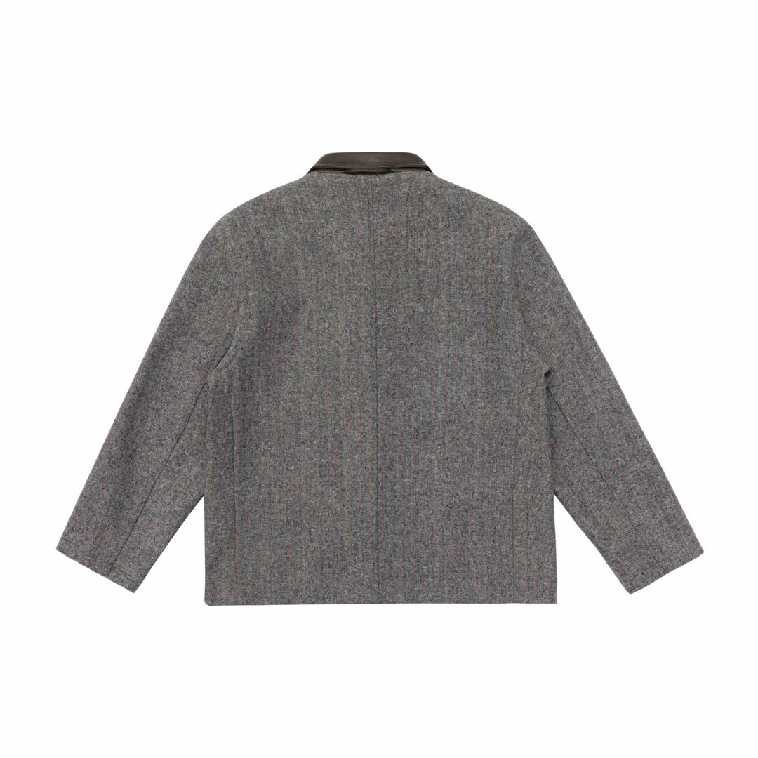 Herren Glencheck-Blousonjacke mit Lederkragen und großen Pattentaschen Drune
