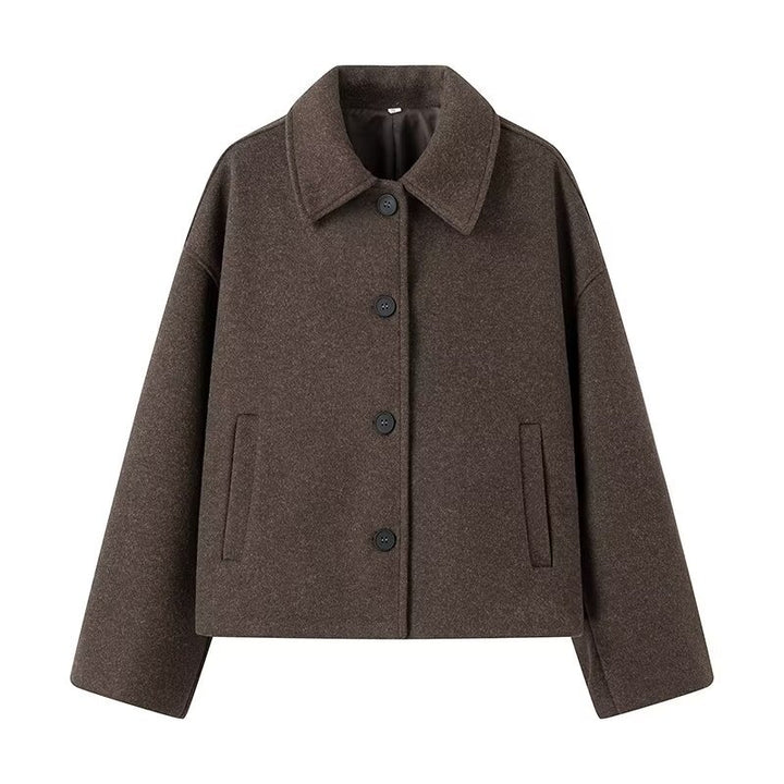 Damen nan kurz geschnittene Wollmix Kastenjacke mit Hemdkragen, Leistentaschen und weichem Futter Drune